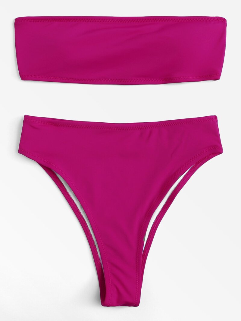 

Plain Bandeau Bikini Set, Hot pink