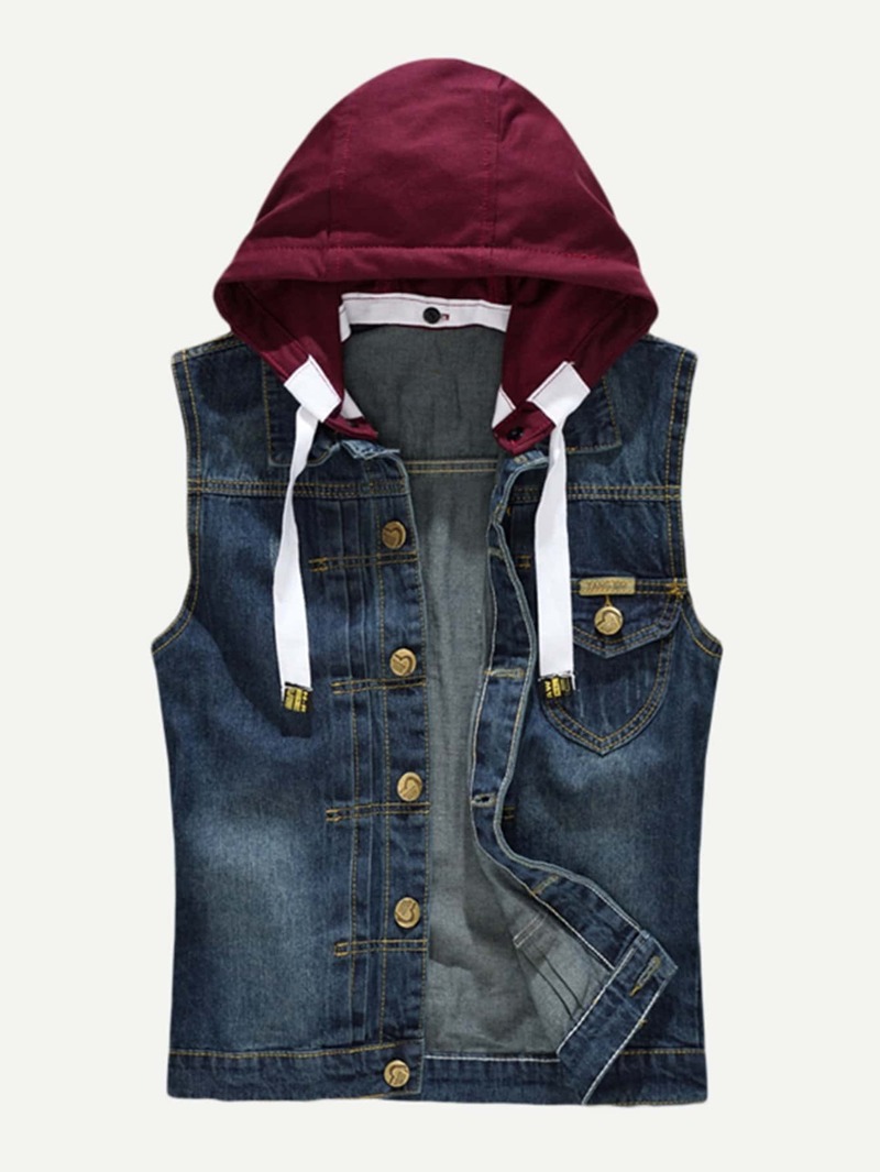 

Men Hooded Denim Vest, Blue