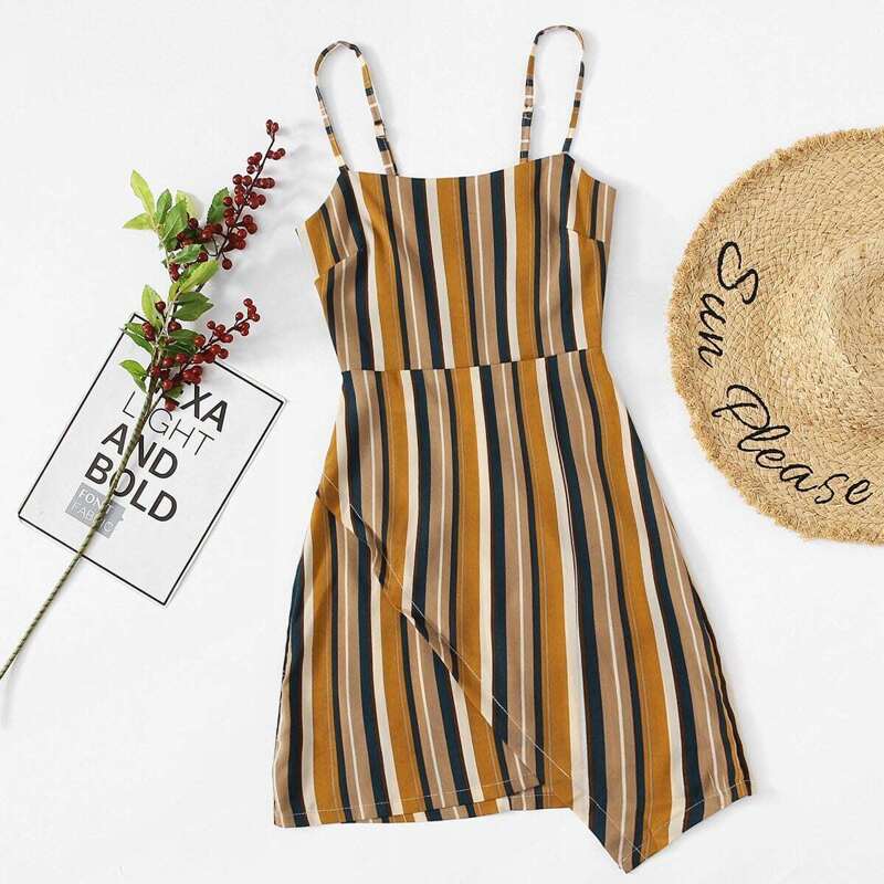 

Knot Back Wrap Striped Cami Dress, Multicolor