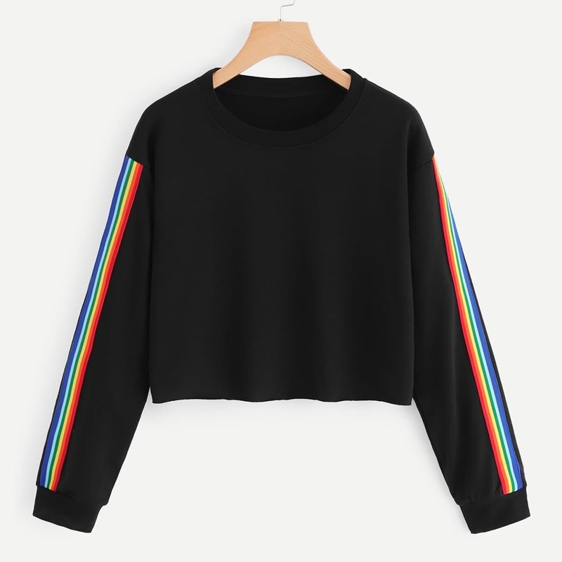 

Colorful Striped Tape Side Sweatshirt, Black