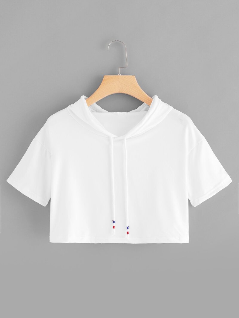 

Drop Shoulder Drawstring Crop Tee, White
