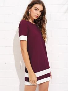 SHEIN LUNE Colour Block Stripe Shift Dress - Maroon - View 4