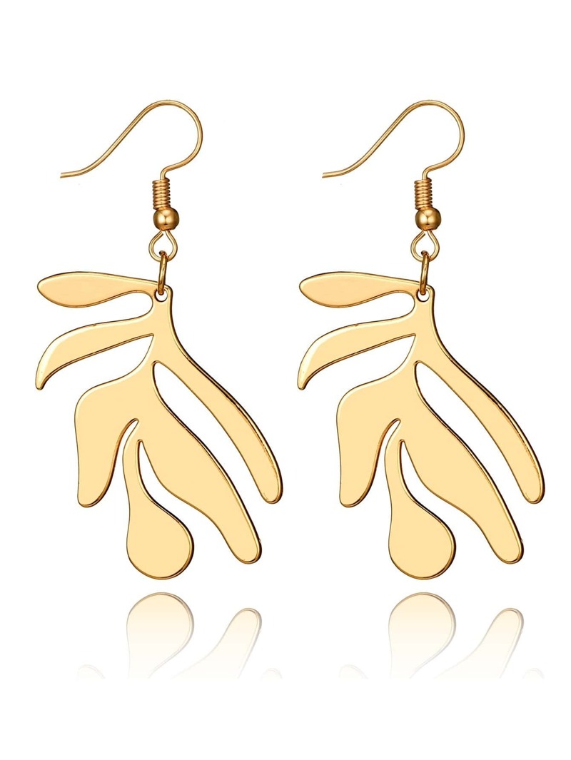 

Metal Leaf Shaped Drop Earrings, Gold