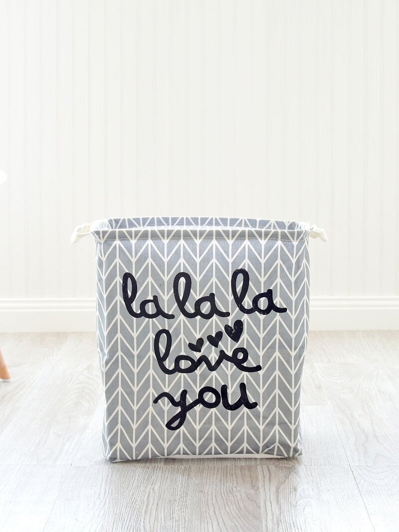 

Slogan Print Drawstring Storage Basket, Grey