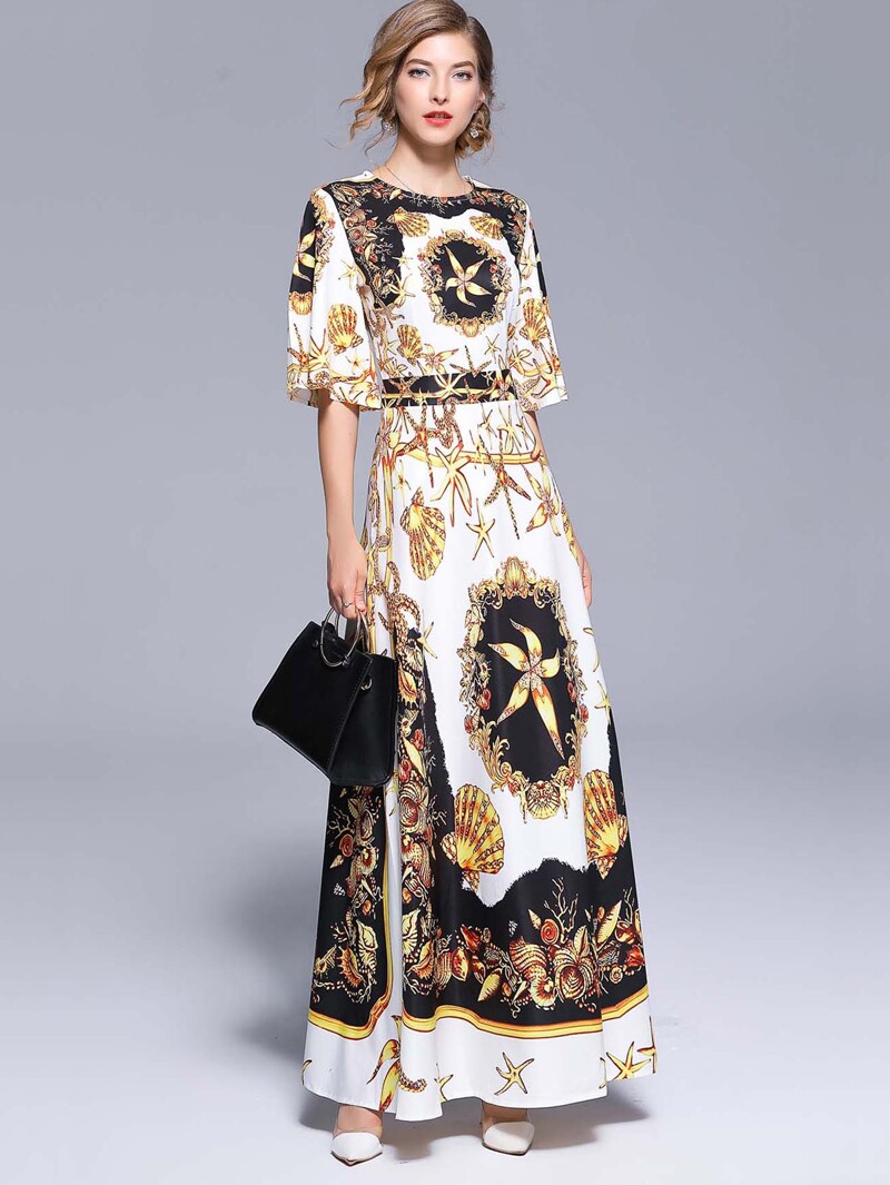 

Graphic Print Button Front Dress, Multicolor