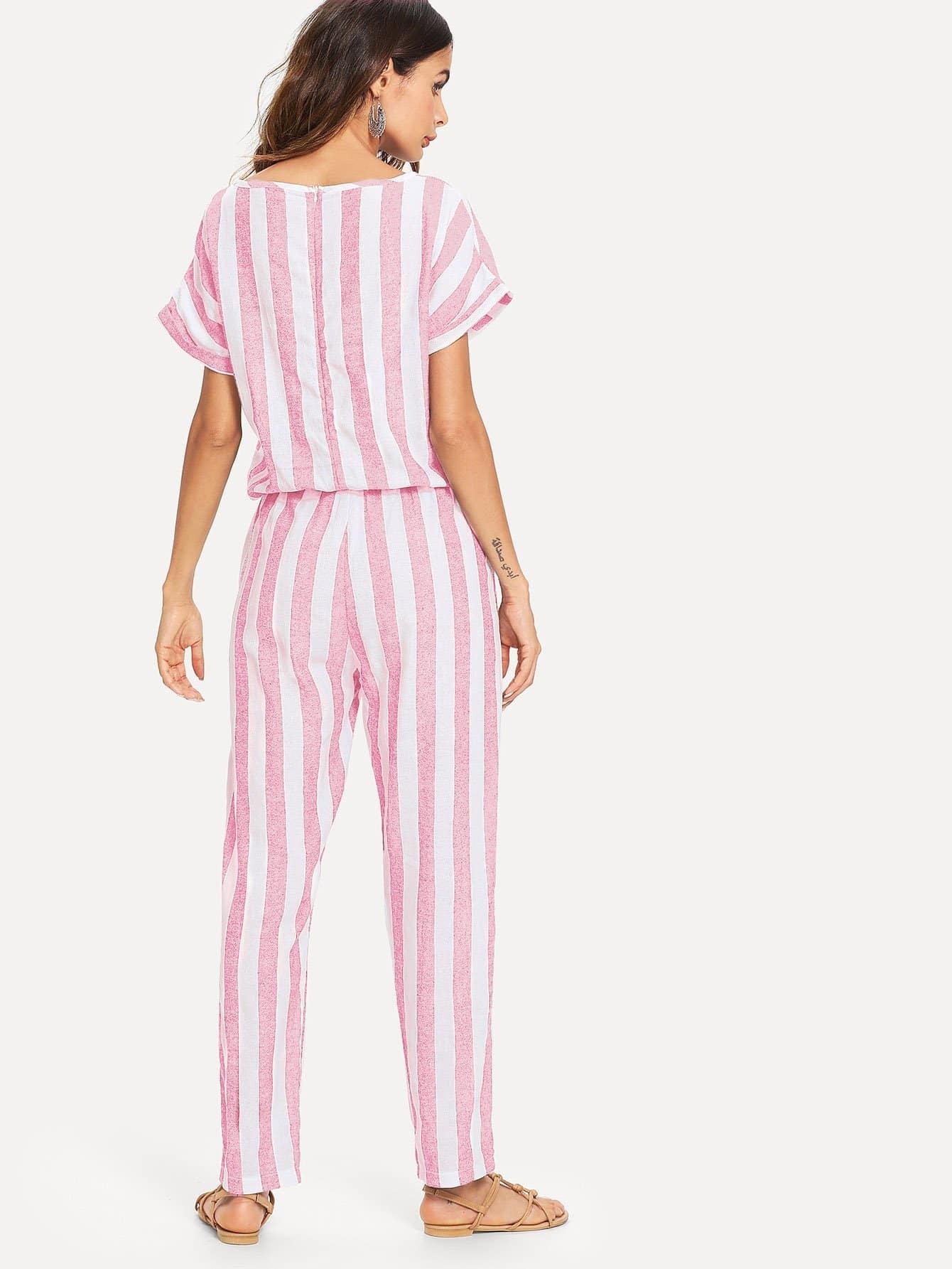 batwing sleeve stripe jumpsuit