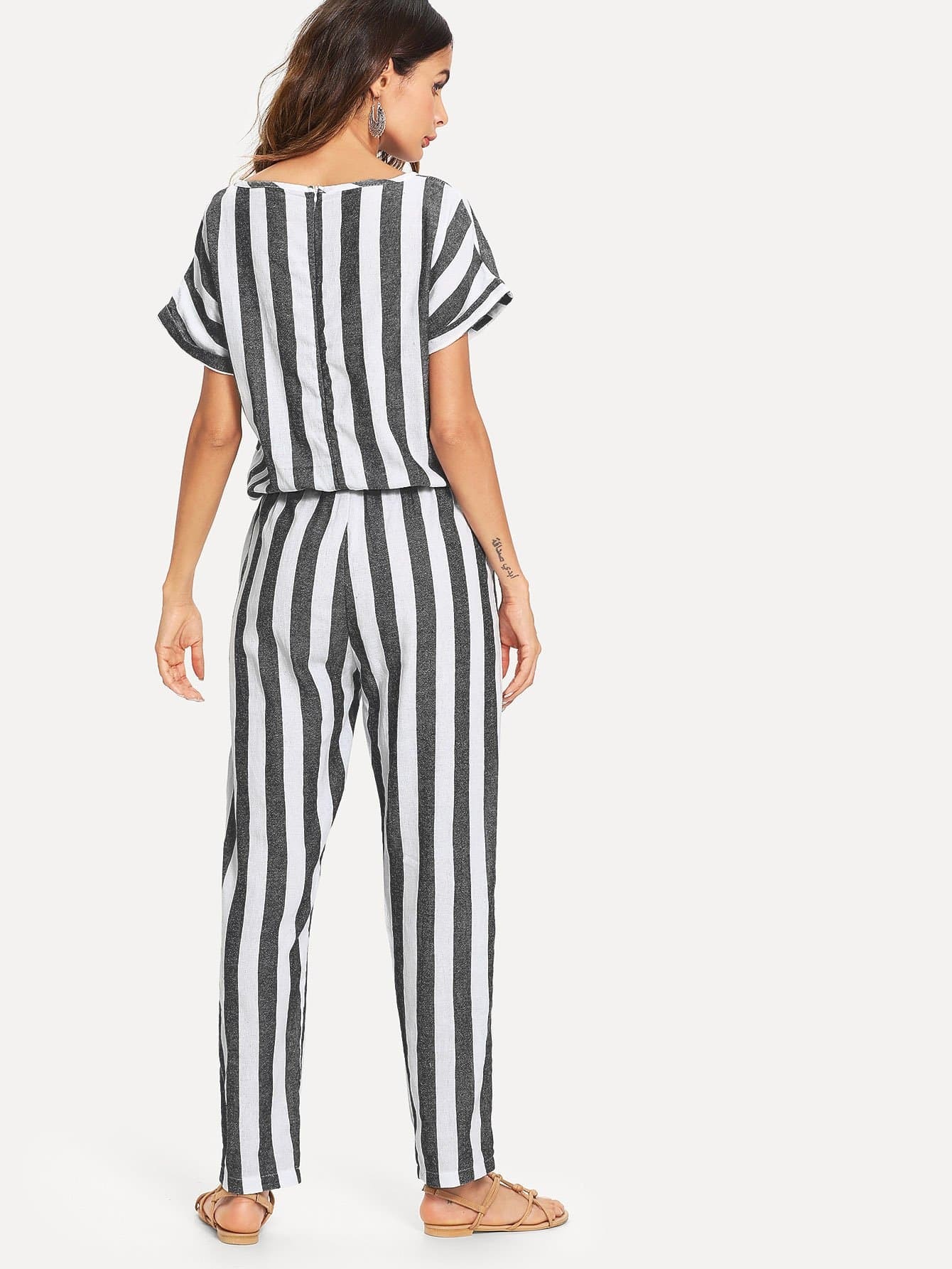 batwing sleeve stripe jumpsuit