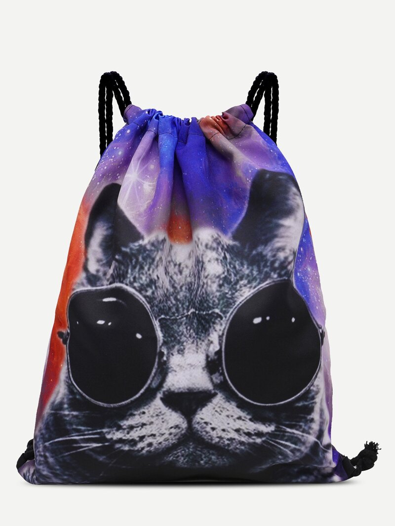

Cat Print Drawstring Backpack, Multicolor