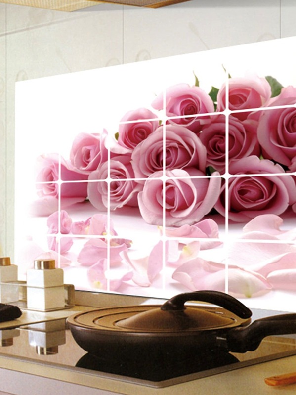 Autocollant Mural Anti Huile à Motif Floral Shein