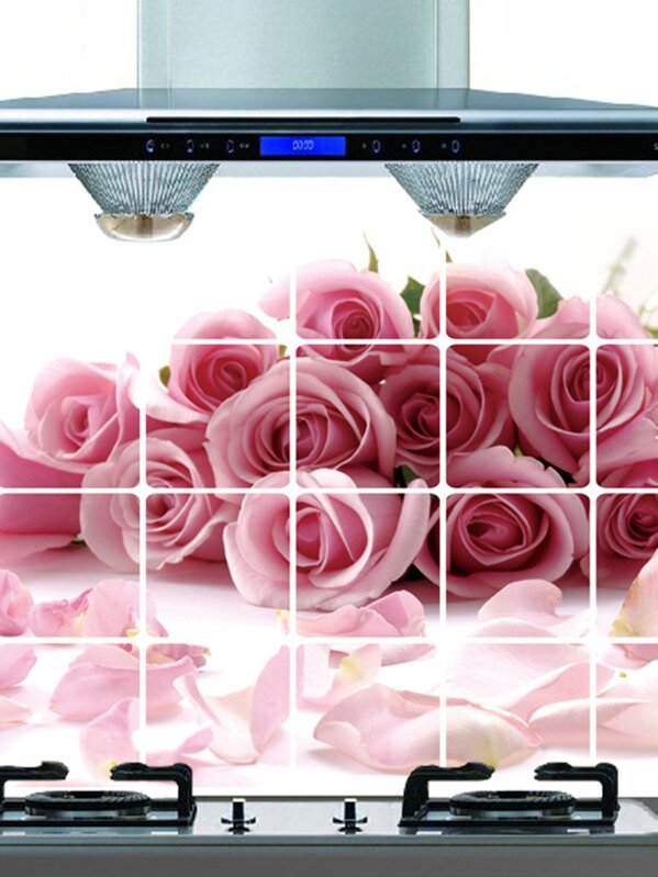 Autocollant Mural Anti Huile à Motif Floral Shein