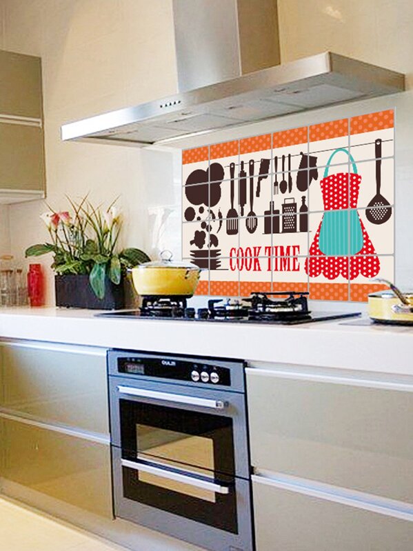 Autocollant Mural Anti Huile à Motif Doutils De Cuisine Shein