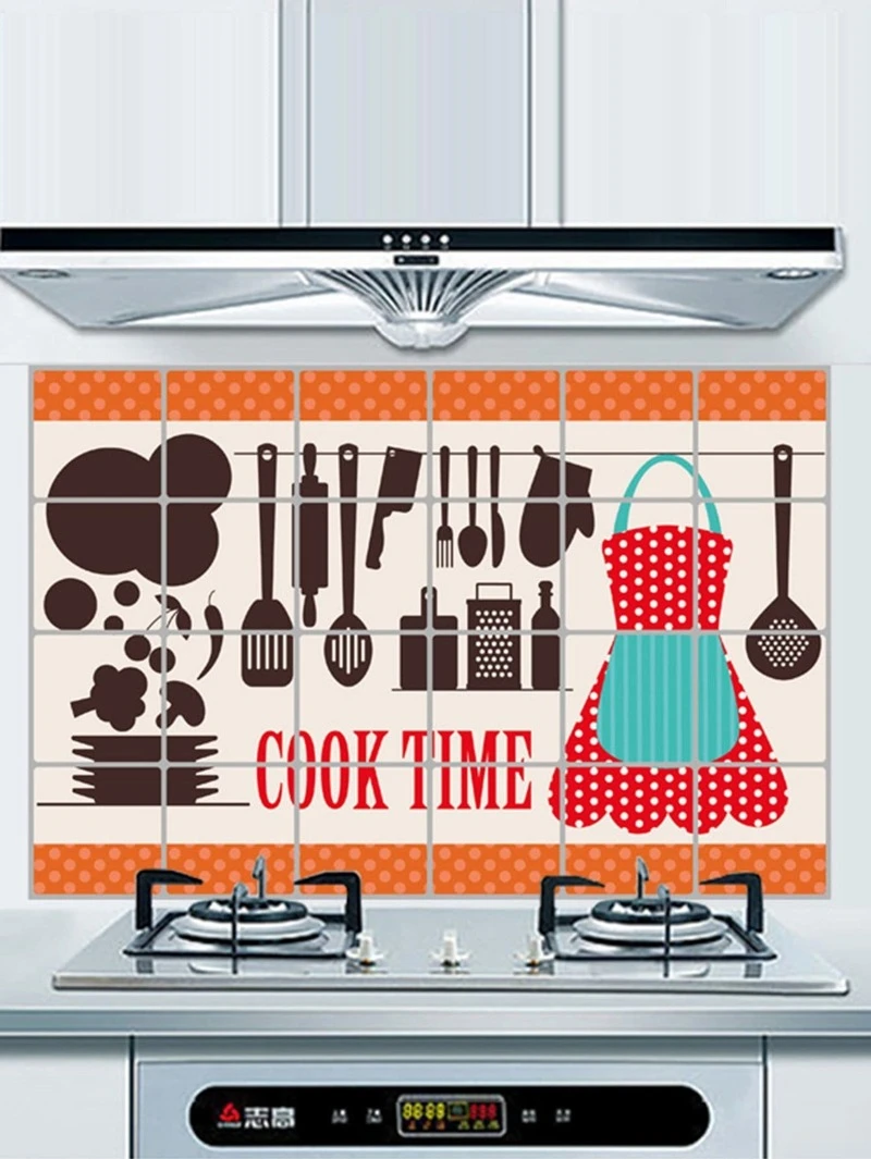 Autocollant Mural Anti Huile à Motif Doutils De Cuisine Romwe