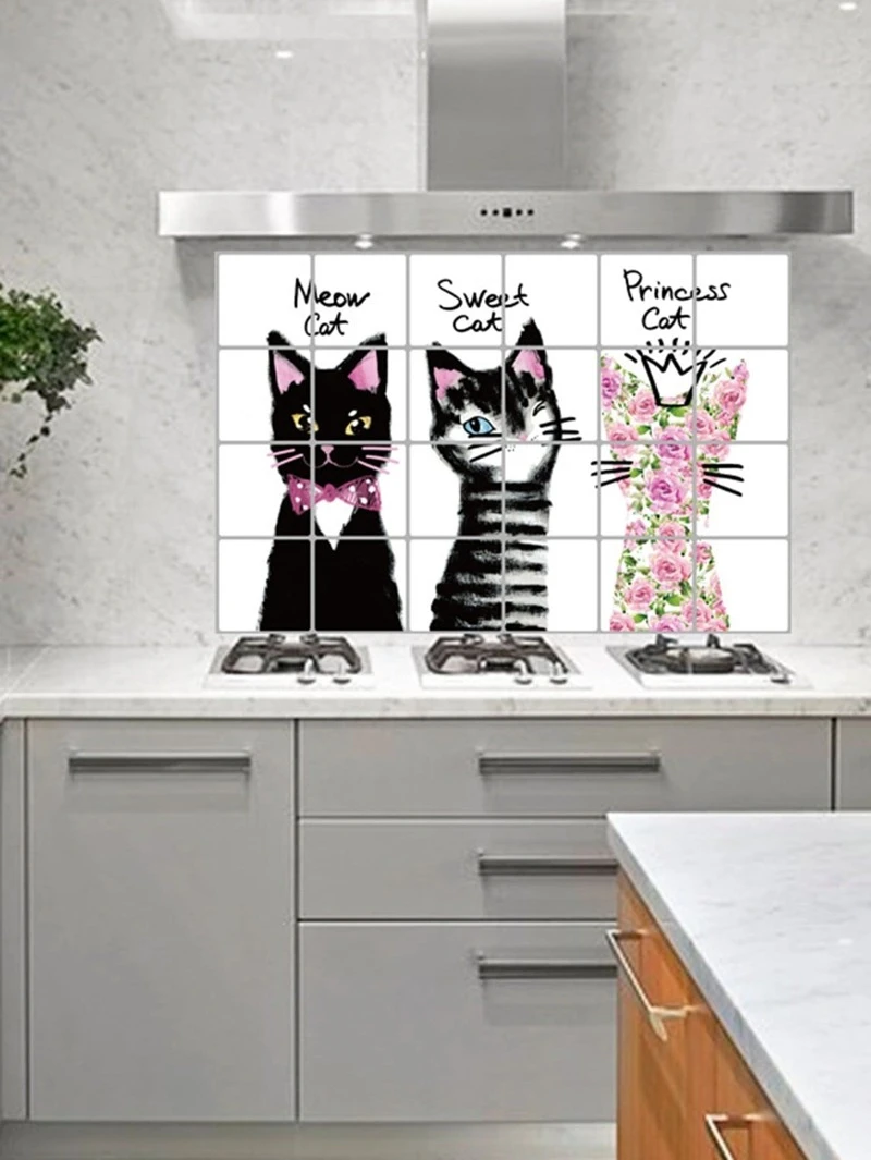 Autocollant Mural Anti Huile à Motif De Chat Romwe