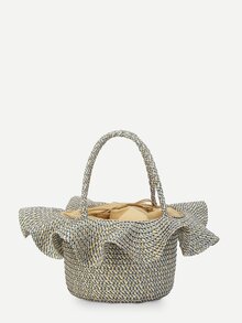 Ruffle Trim Woven Tote Bag