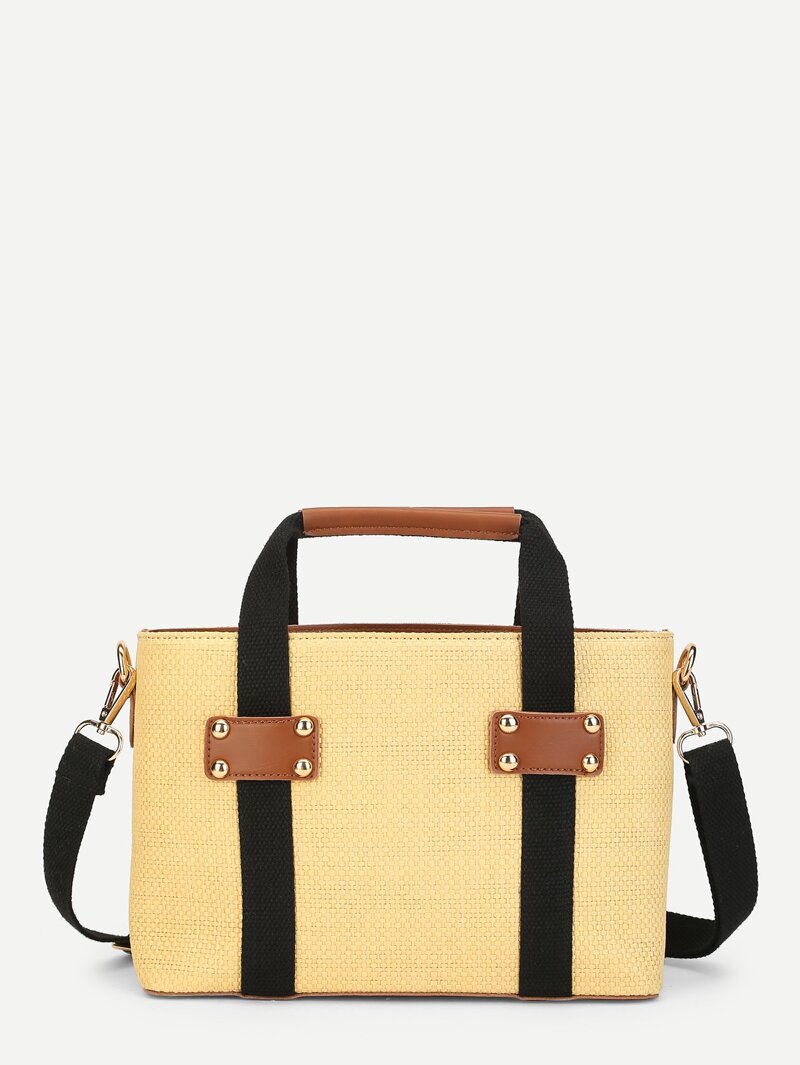

Woven Shoulder Bag With Double Handle, Beige