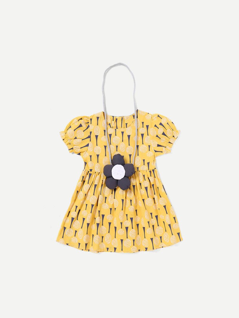 

Girls All Over Printed Dress, Yellow
