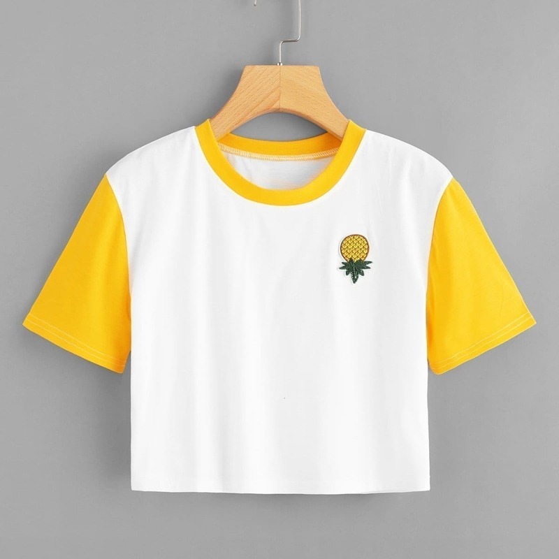 

Pineapple Embroidery Crop Tee, White