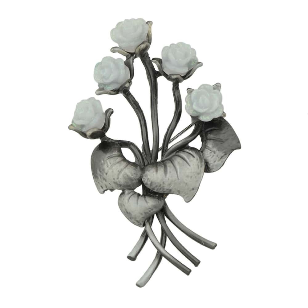 

White Antique Gold Resin Flower Brooch, Grey