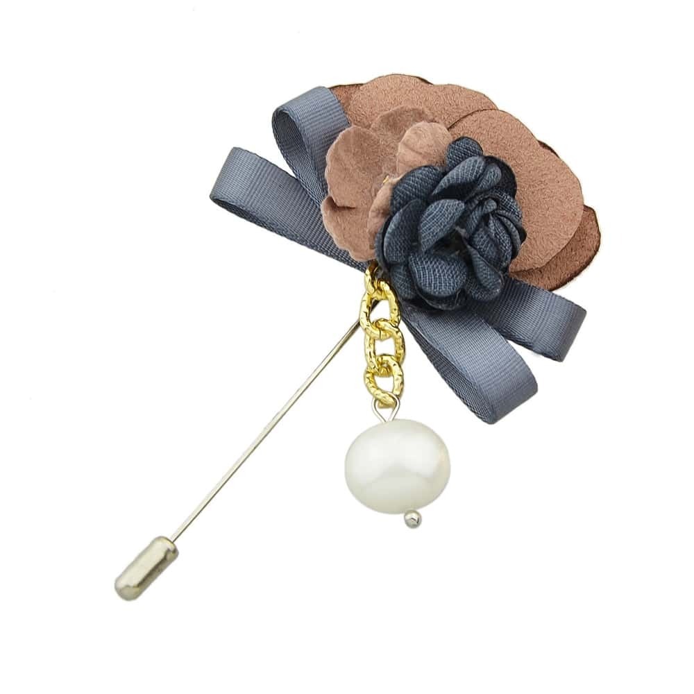 

Ribbon Flower & Simulated Pearl Brooch, Colorful