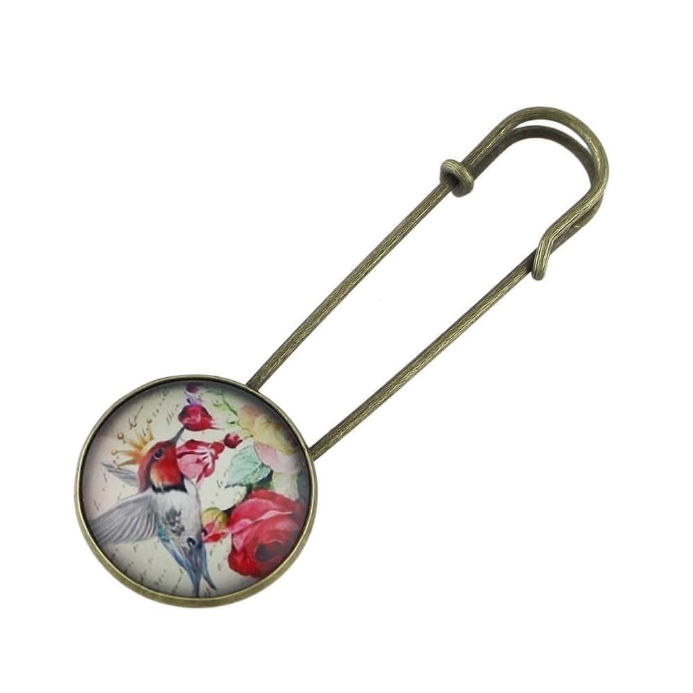 

Bird & Flower Pattern Brooch, Multicolor