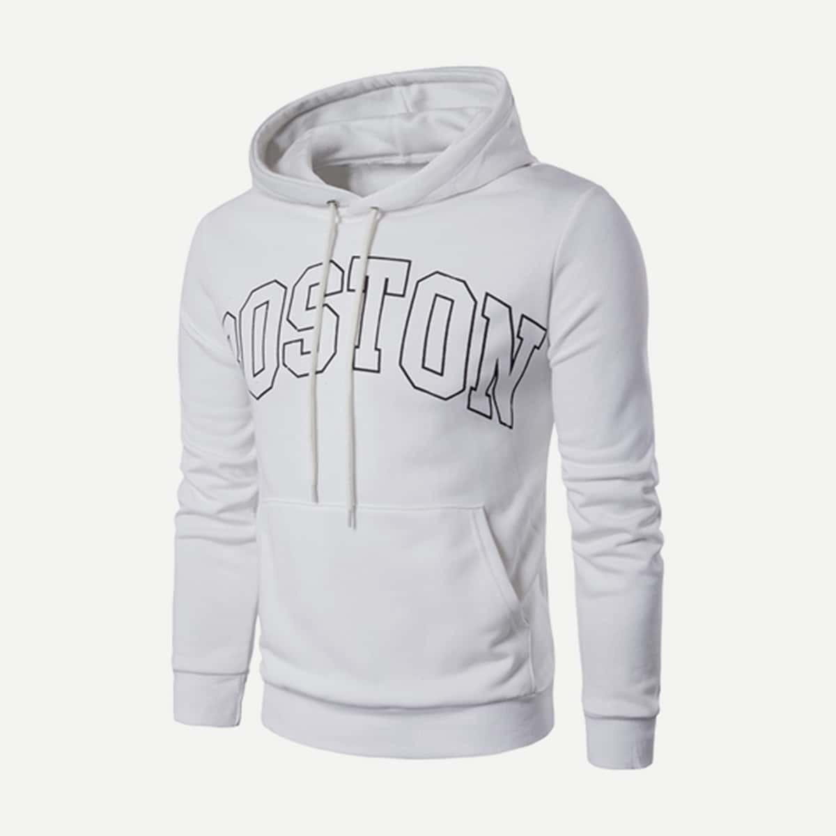 

Guys Letter Print Hooded Sweatshirt, White