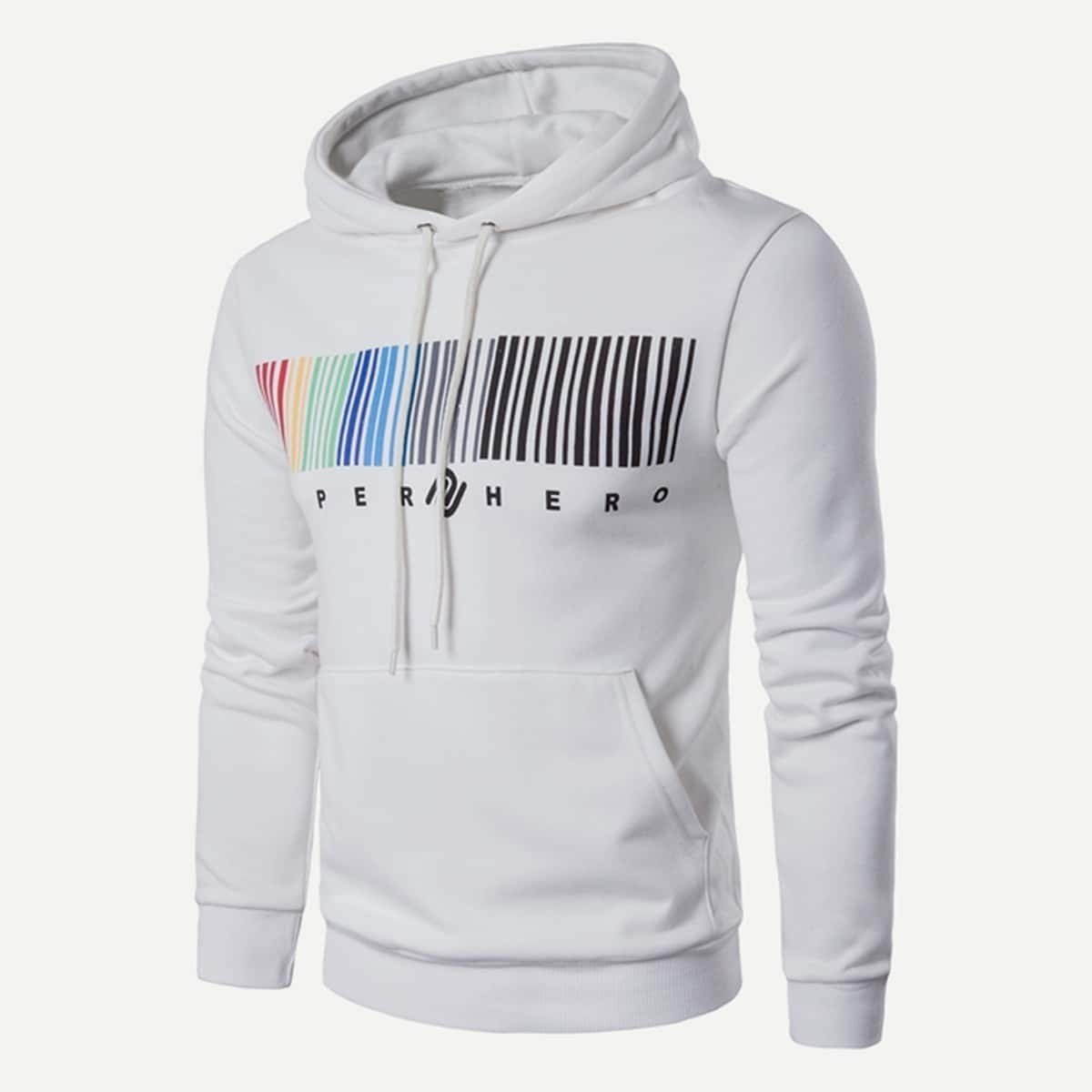 

Guys Colorful QR Code Print Hooded Sweatshirt, White