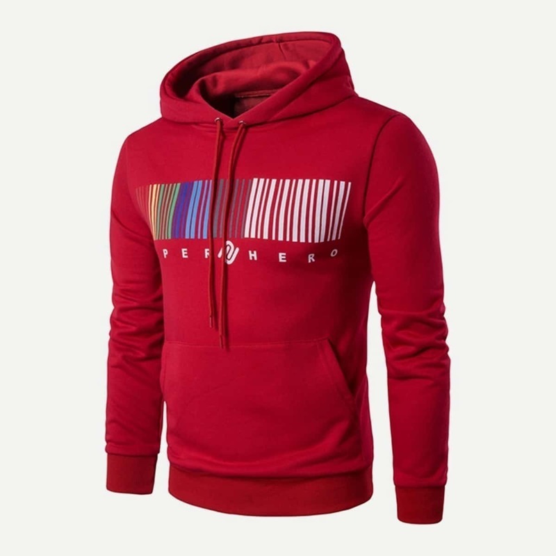 

Guys Colorful QR Code Print Hooded Sweatshirt, Red