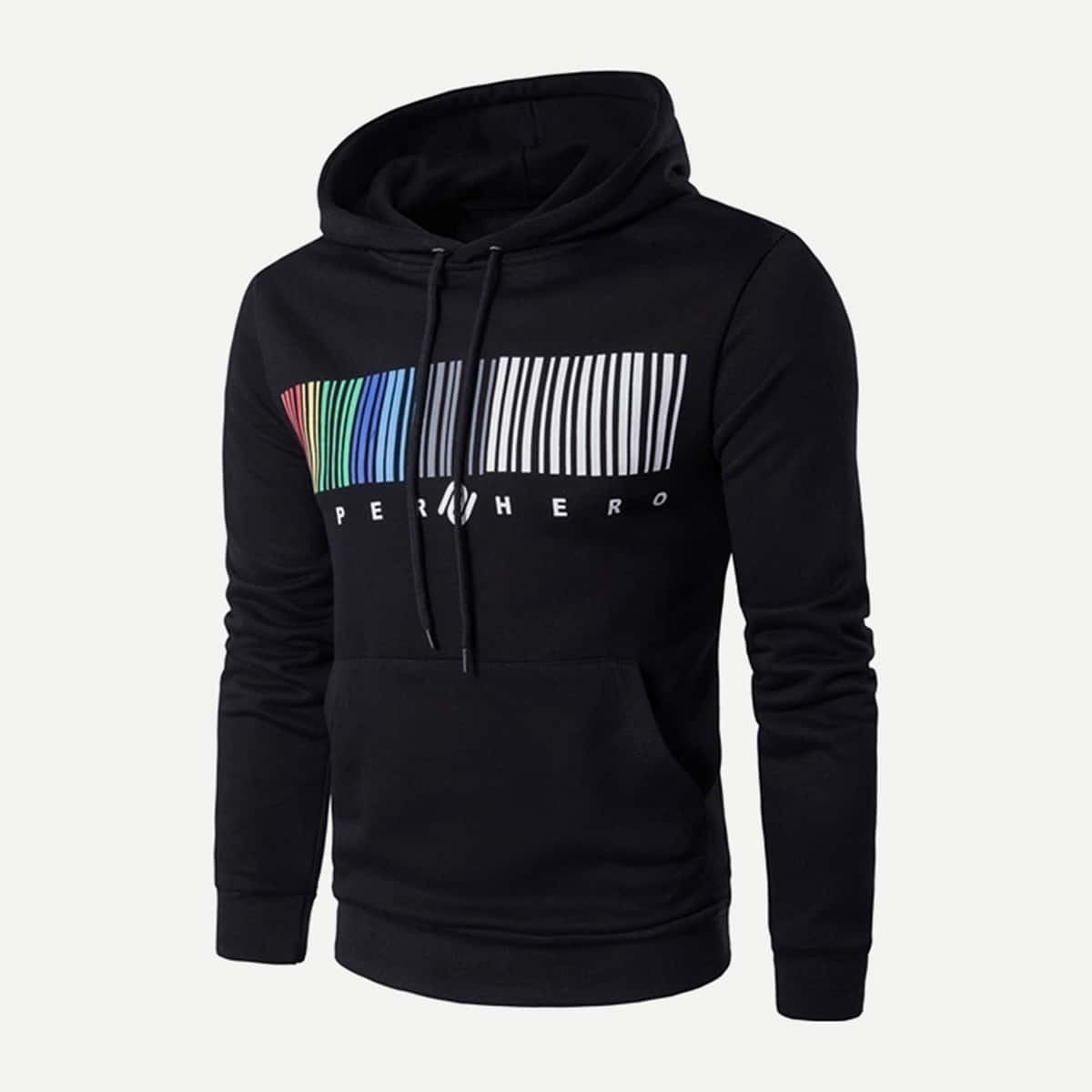 

Guys Colorful QR Code Print Hooded Sweatshirt, Black