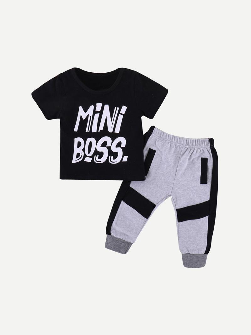 

Boys Letter Print Tee & Side Stripe Pants, Multicolor