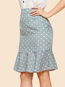 Polka Dot Ruffle Hem Zip Back Skirt