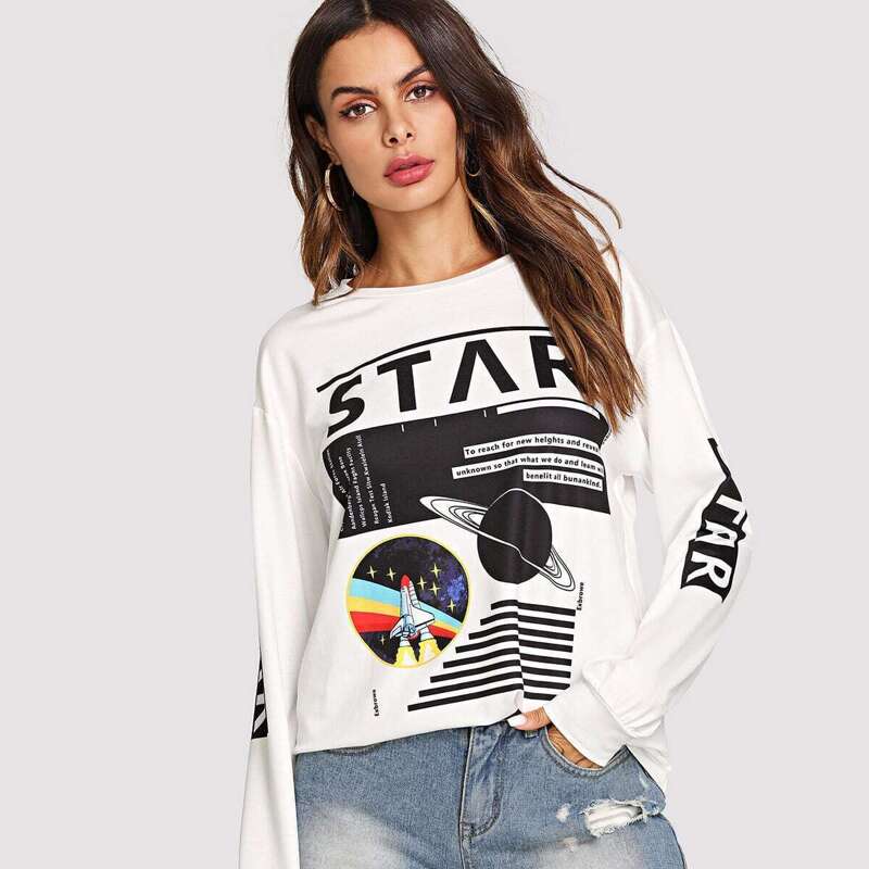 

Mixed Print Sweatshirt, Black and white
