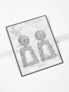 Open Rectangle Textured Drop Earrings 1pair - Silver - View 4