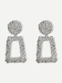 Open Rectangle Textured Drop Earrings 1pair - Silver - View 3