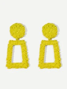 Open Rectangle Textured Drop Earrings 1pair - Yellow - View 3