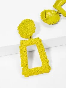 Open Rectangle Textured Drop Earrings 1pair - Yellow - View 2