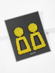 Open Rectangle Textured Drop Earrings 1pair - Yellow - View 4