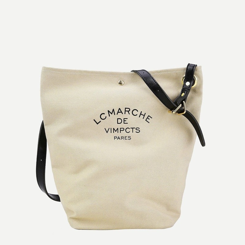 

Letter Print Canvas Tote Bag, Beige