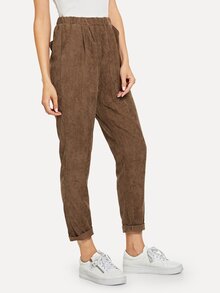 Faux Flap Pocket Back Cord Peg Pants