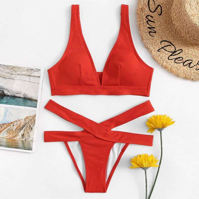 

Plain Bikini Set, Red