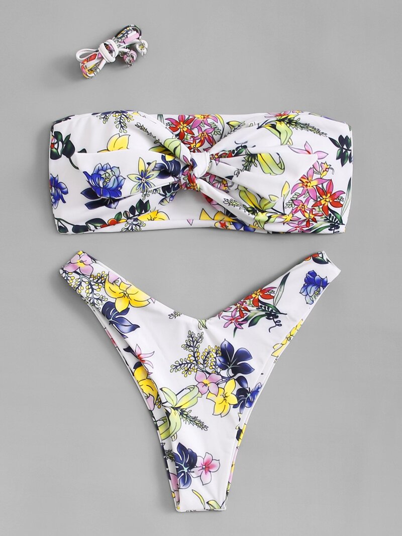 

Knot Front Floral Bikini Set, White