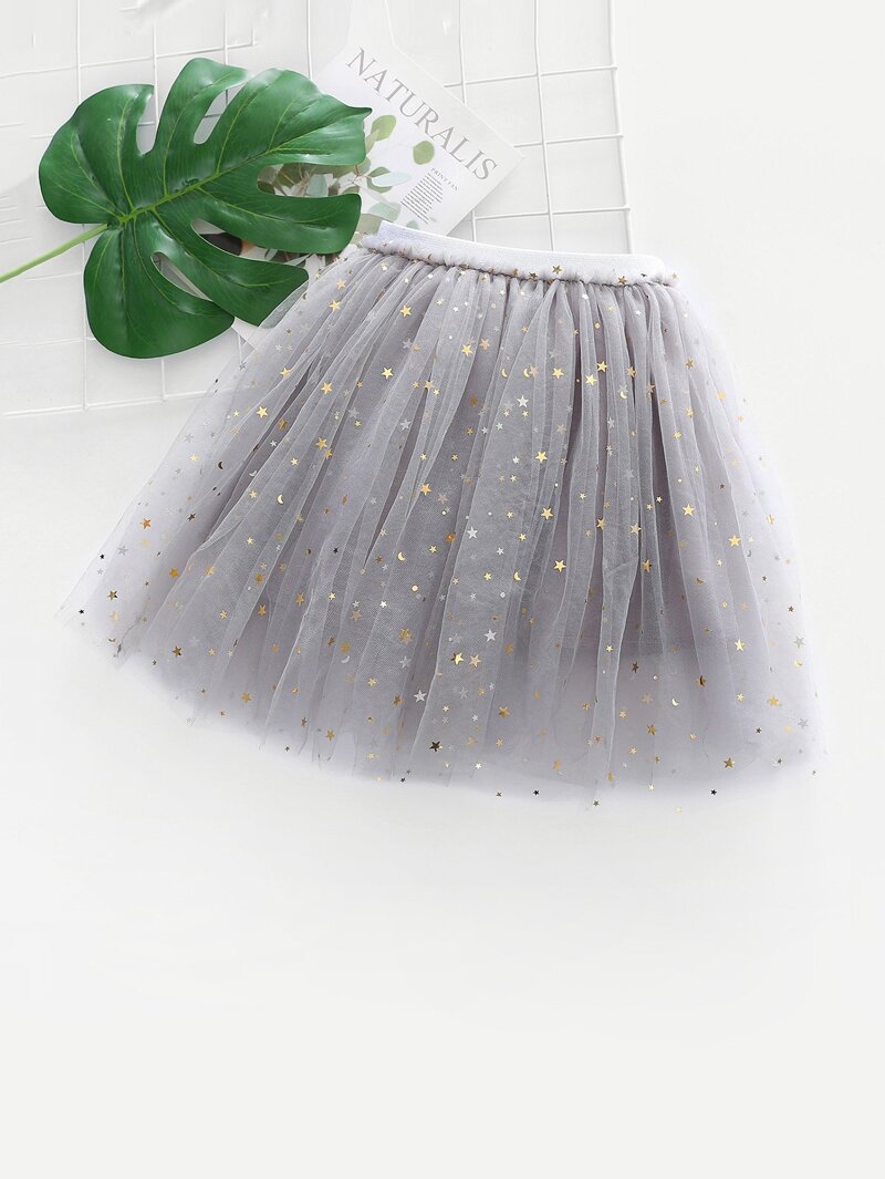 

Girls Galaxy Print Mesh Skirt, Grey