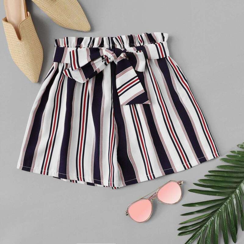 

Belted Detail Striped Shorts, Multicolor