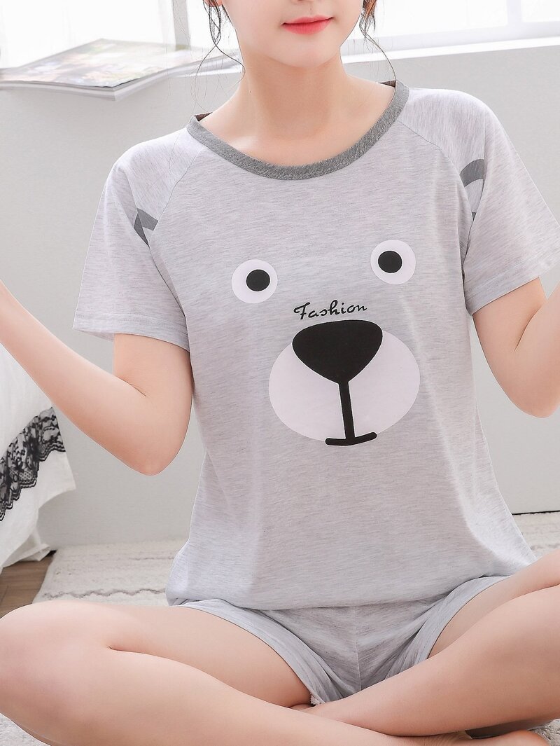 

Bear Print Pajama Set, Grey