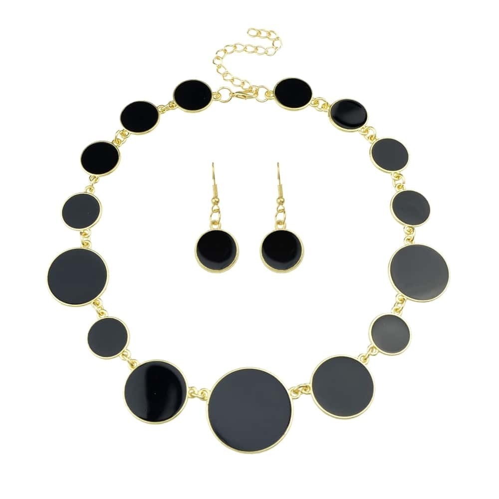 

Black Enamel Round Charms Necklace Earrings Set