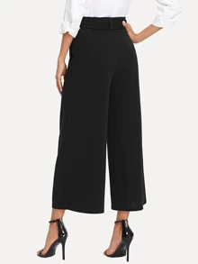 SHEIN Pantalones anchos tobilleros con lazo en la cintura y bolsillos