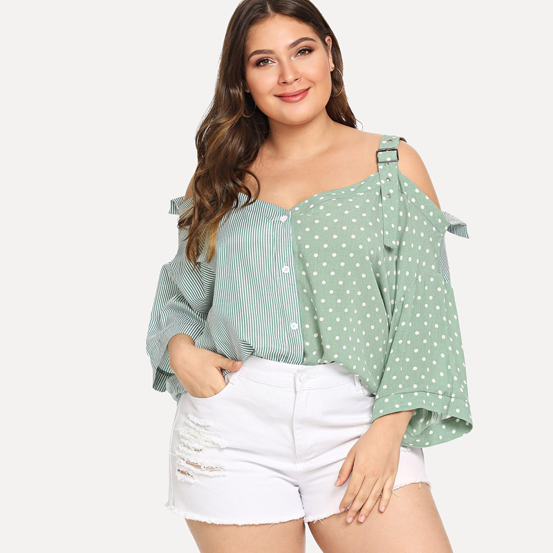 

Plus Cold Shoulder Polka Dot Blouse, Multicolor