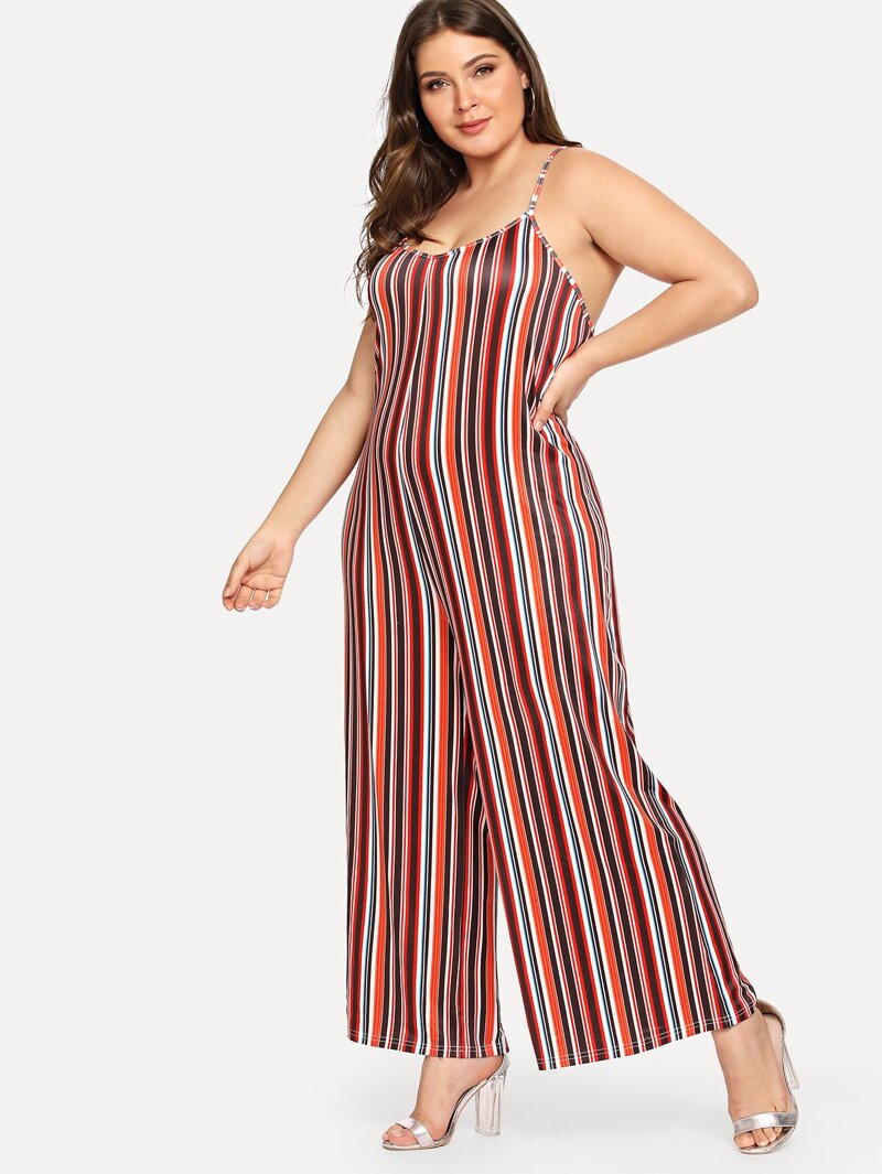 

Plus Rainbow Multi-Stripe Jumpsuits, Multicolor
