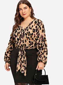 SHEIN Blusa cruzada animal print - Multicolor - Ver 1