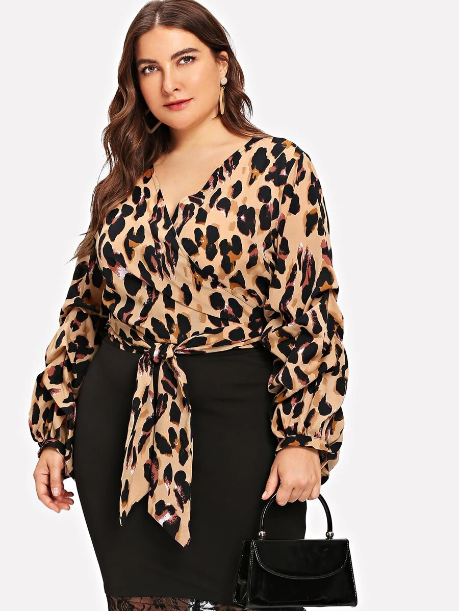 SHEIN Blusa cruzada animal print - Multicolor - Ver 1