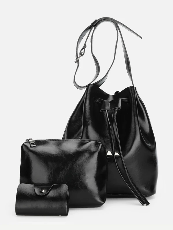 Drawstring Bucket Bag With Clutch 3pcs Drawstring Bucket Bag With Clutch 3pcs